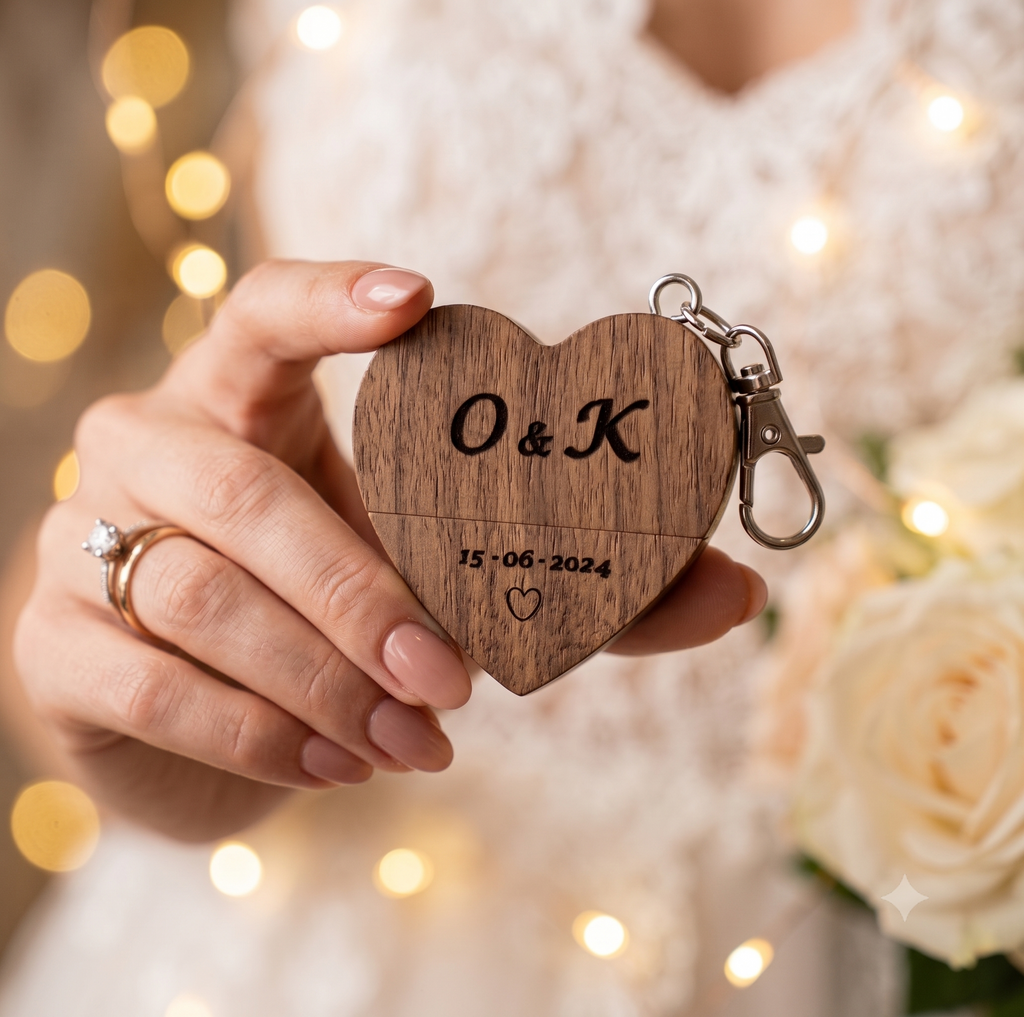 Clé USB Cœur en Bois — Gravure Personnalisée