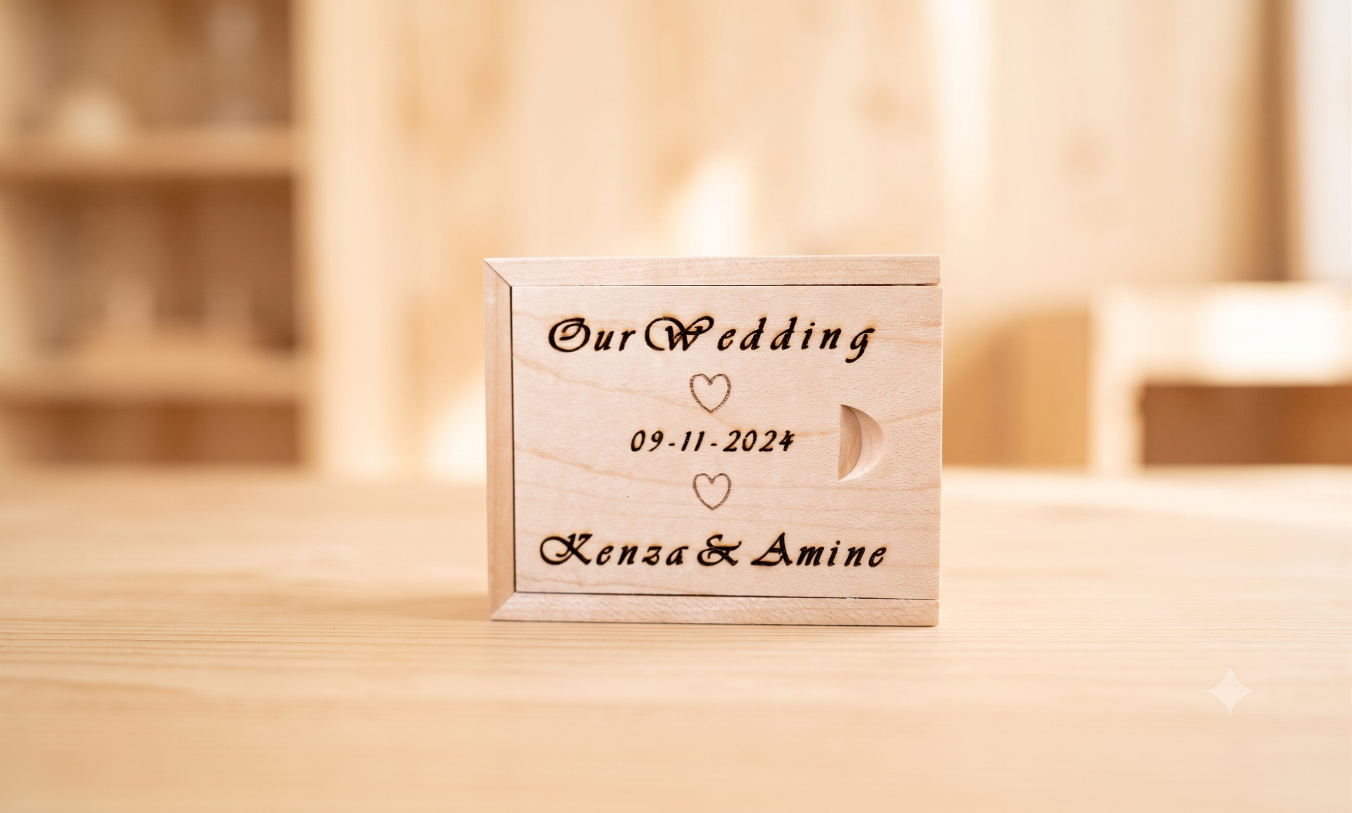Clé USB Cœur en Bois — Gravure Personnalisée + Coffret en Bois