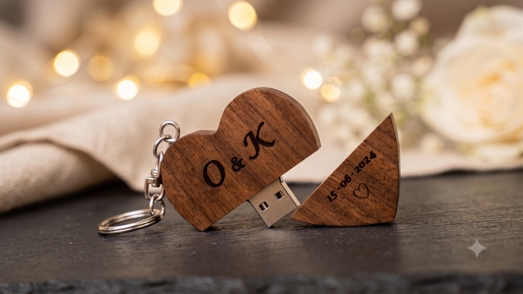 Clé USB Cœur en Bois — Gravure Personnalisée