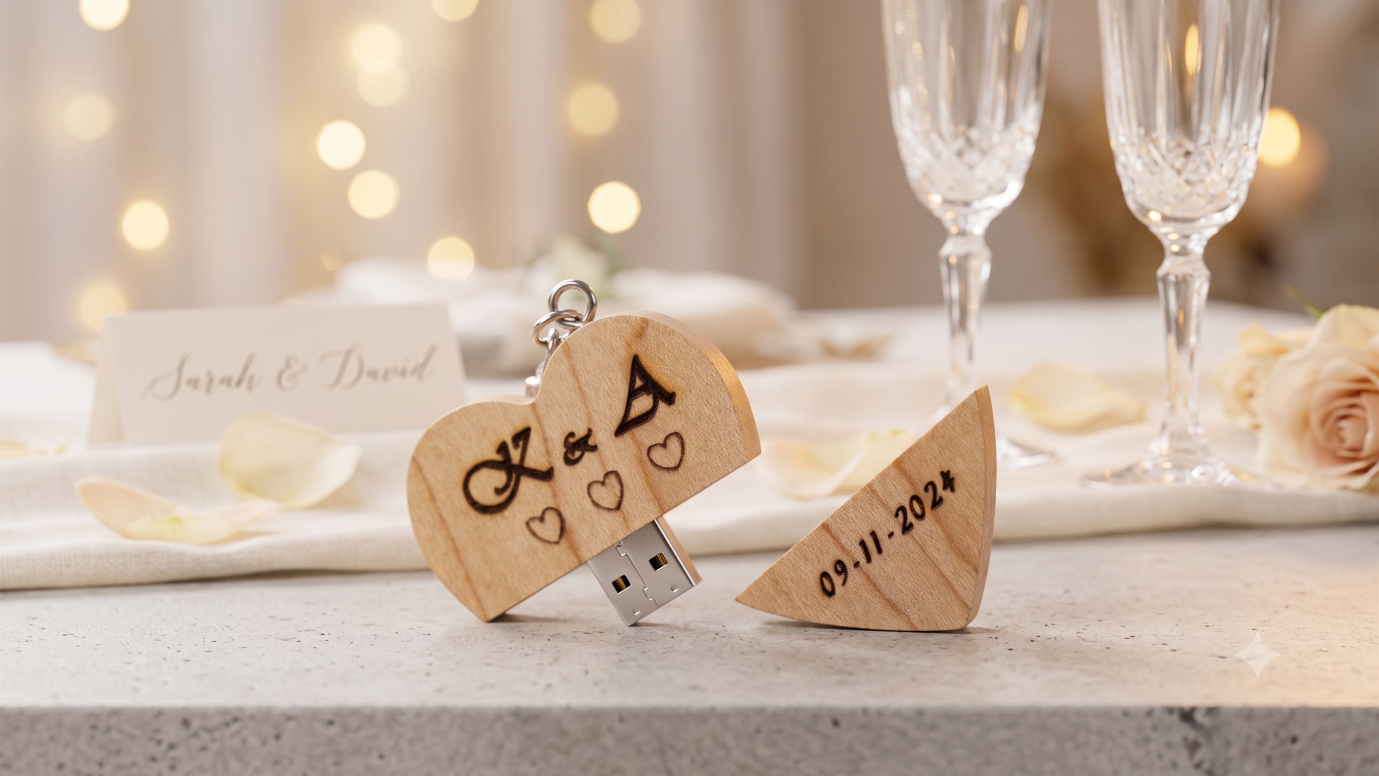 Clé USB Cœur en Bois — Gravure Personnalisée