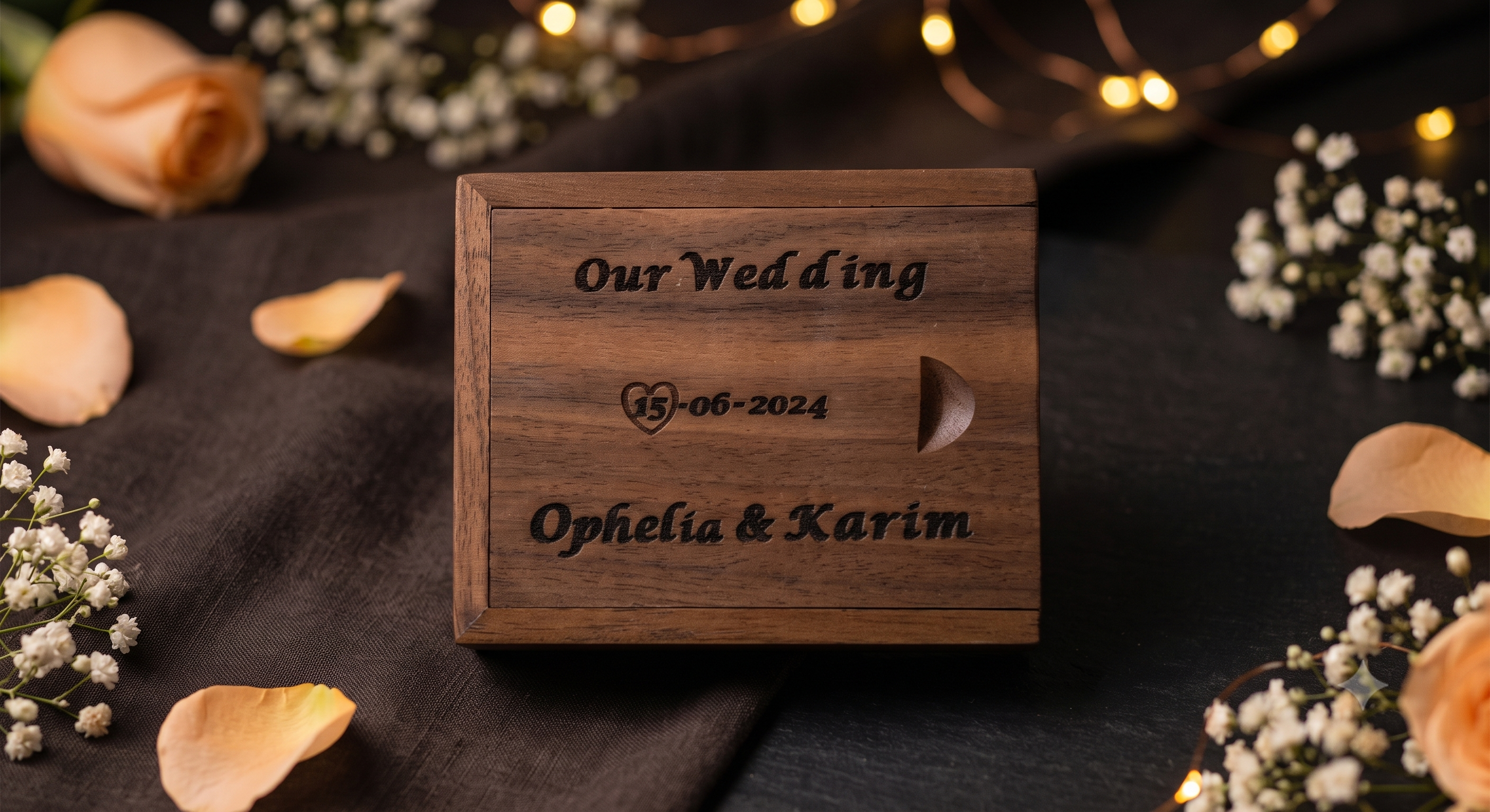 Clé USB Cœur en Bois — Gravure Personnalisée + Coffret en Bois
